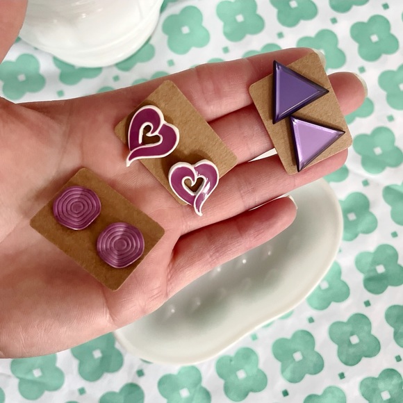 Purple post heart spiral triangle earring bundle - Picture 4 of 5